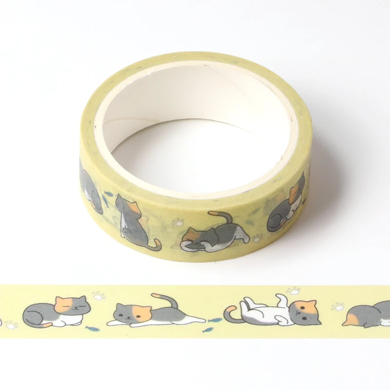 Cute Cartoon Lazy cat Masking Washi Tape Decorative Adhesive Tape Decora Diy Scrapbooking Sticker Label Kawaii Stationery