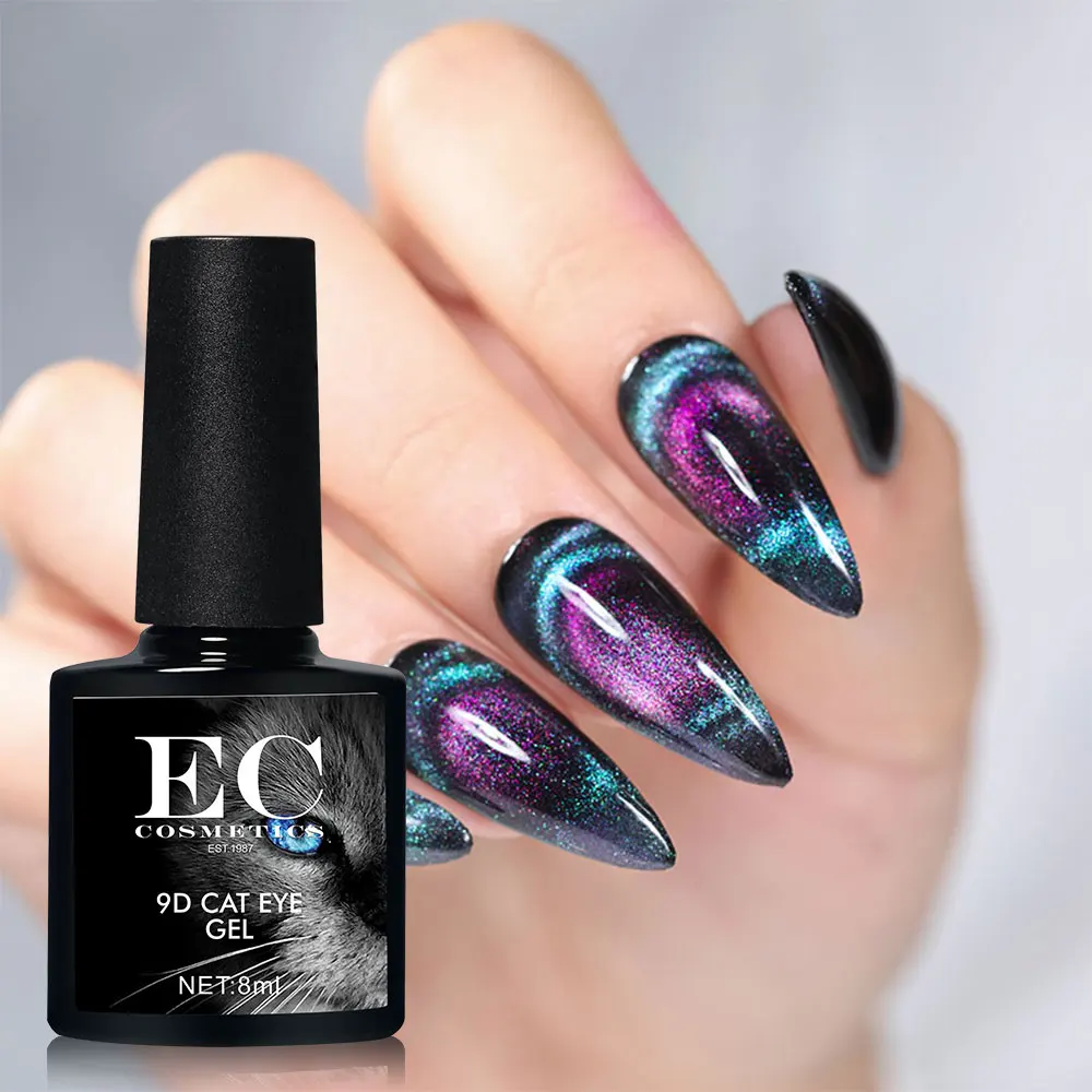 

EC cosmetics top brand cheap private label 8 15 ml soak off uv nails gel galaxy colors magnetic stick 9D cat eye nail polish