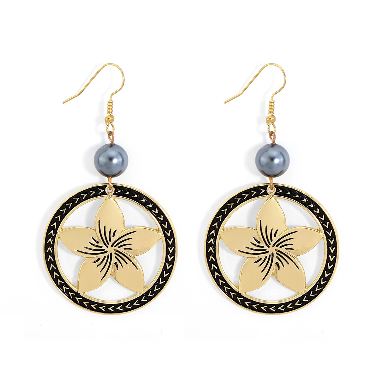 

New design Hawaiian boho retro oil drop gold plated shell pearl flower earrings
