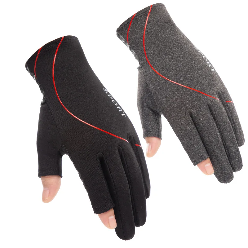 

Winter Men Write Gloves Two Fingers Exposed Keep Warm Touch Screen Windproof Thin Driving Anti Slip Outdoor Fishing Male Guante, 2 colors available
