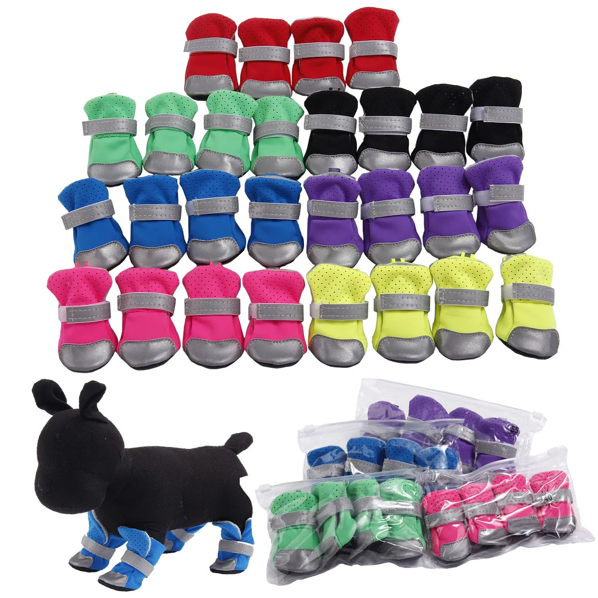 

Spring And Summer Soft Breathable Mesh Dog Shoes Safe Reflective Stripe Puppy Rain Shoes Walking Running Waterproof Dog Shoes, Multicolor