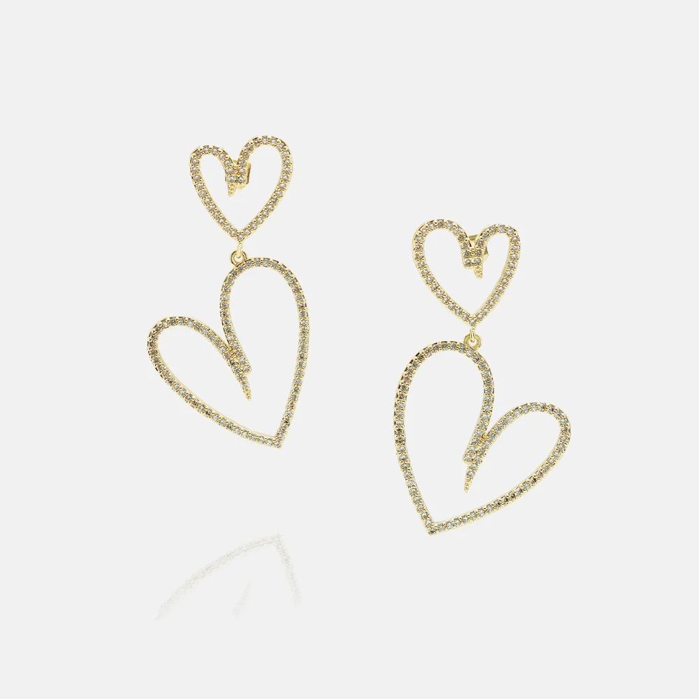 

Fashion jewelry 18K gold plated CZ heart shaped stud earrings