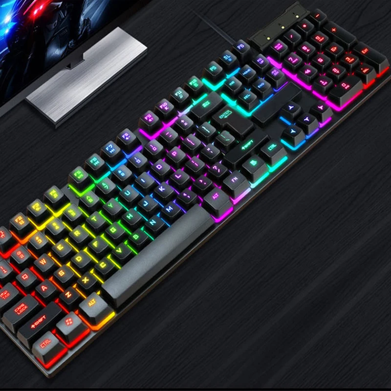 

TF200 Mechanical Touch Gaming Keyboard And Mouse Combos Character Light-emitting LED Keys Best Wired Rgb Keyboard And Mouse Set, Black white