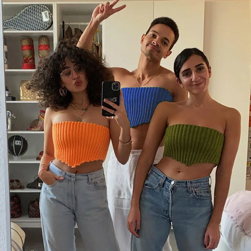 

2021 New Lady's Crochet Halter Sexy Off Shoulder Sleeveless Crop Sweater Vest