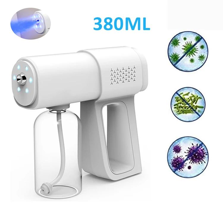 

K5 newest cordless rechargeable household electric nano spray atomizer disinfection portable blue nano spray gun, White