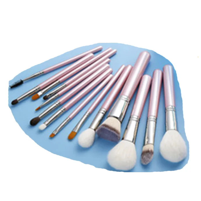 

cosmetic brush Animal Bristle Copper Ferrule Wooden Handle Makeup Brush Set 14PK With TPU Laser Bag, Pink