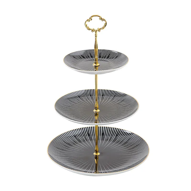 

3 tier plate gold dish ceramic 3 tier dish decoration plate