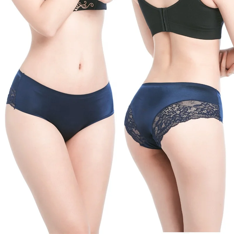 

1801 Factory Wholesale Ice Silk Lace Panties Seamless Underwear Woman, 6 colors: black, nude, wine red, brown, pink, blue