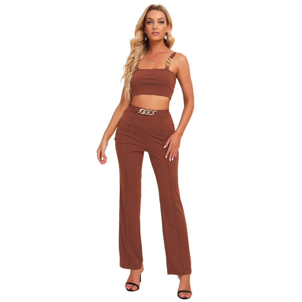 New Style Women's Condole Belt Slender Body Small Vest +High Pack Buttock Straight Tube Trousers Leisure Female Suit