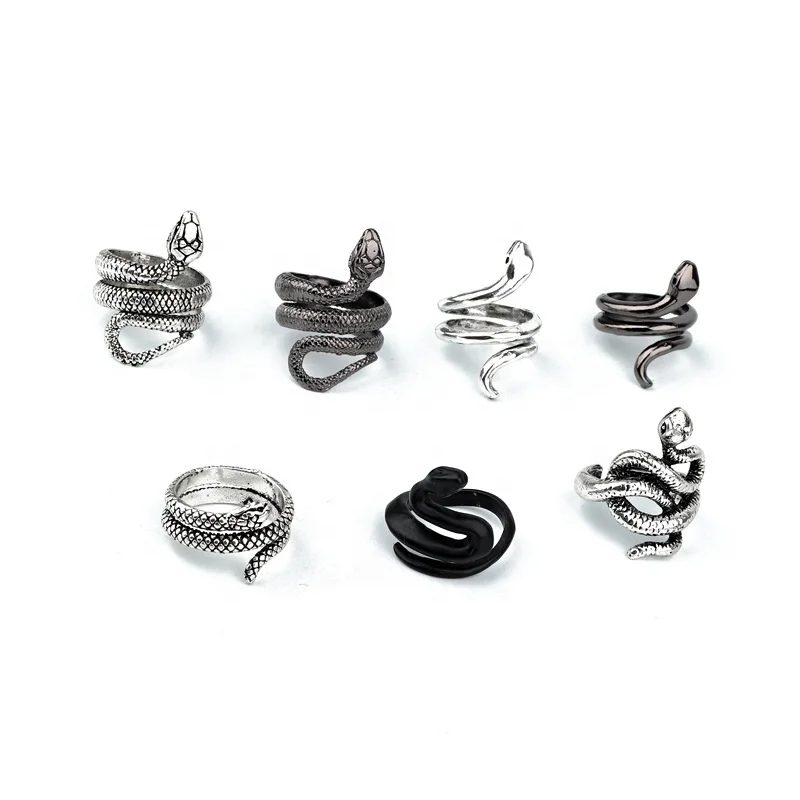 

ADELANTE New Fashion Exaggerated Retro Punk Snake Ring, Silver ,black