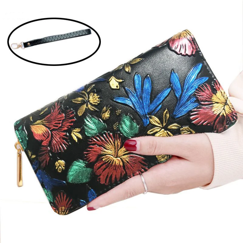 

Youki 2019 woman hand bag new Flower relief Style purse PU leather ladies Wallet