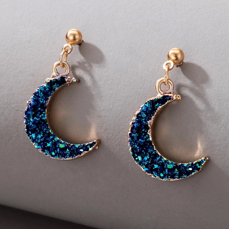 

Classic Blue Pendant Earrings Zircon Moon Earrings for Women