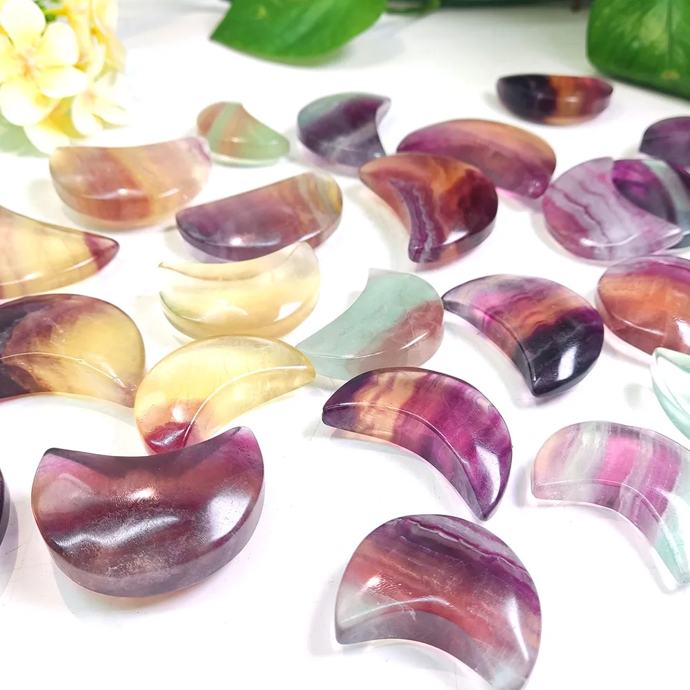 

Wholesale natural crystal stone natural rainbow fluorite moon crystal carving for decor