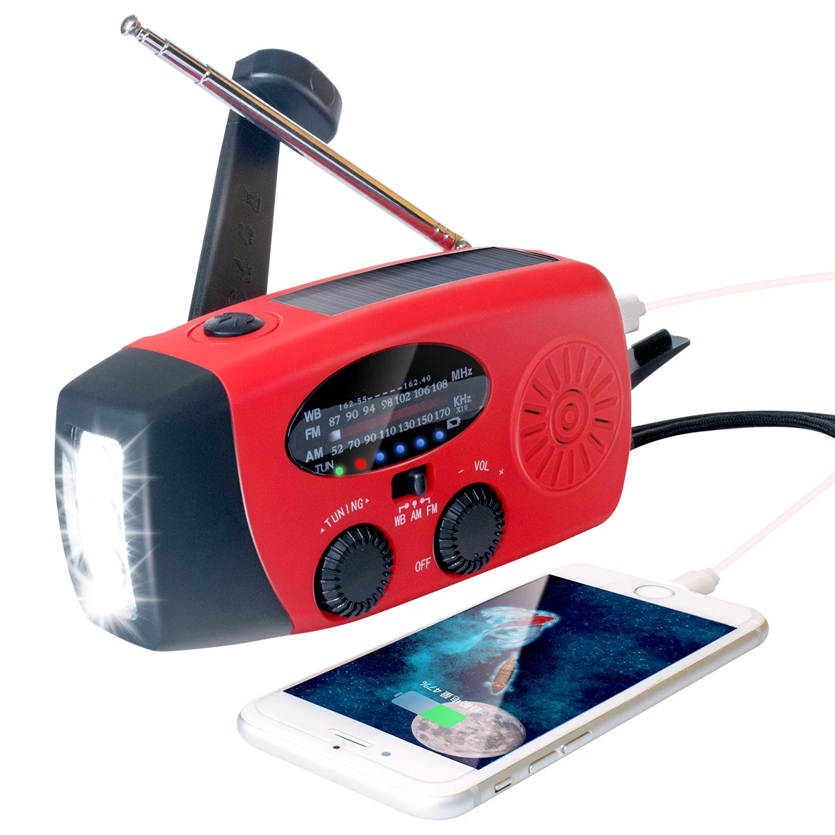 

Emergency Solar Hand Crank Dynamo Portable Weather Radio With Torch, Red , yellow , black , orange , blue