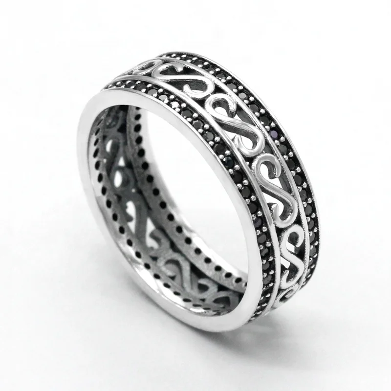 

Engraved Ring 925 Sterling Silver Black CZ Rings for Men 925 Turkish Jewelry