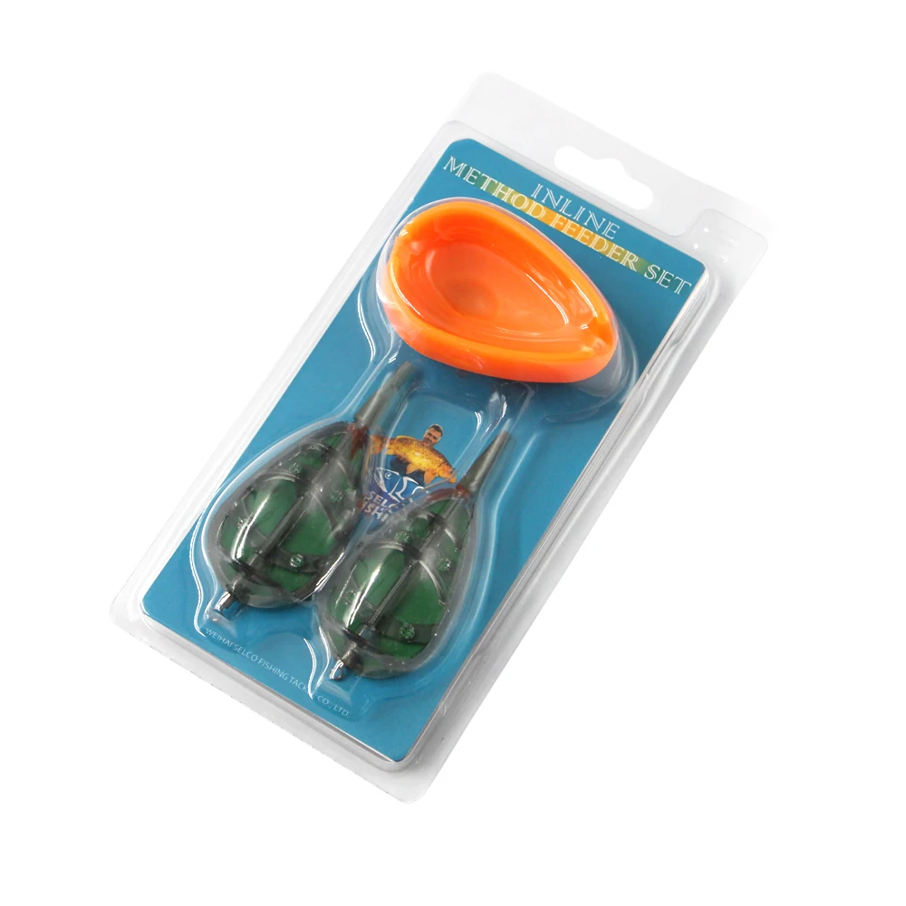 

China wholesale in-line flat method feeder fishing kit 2+1, Green paint