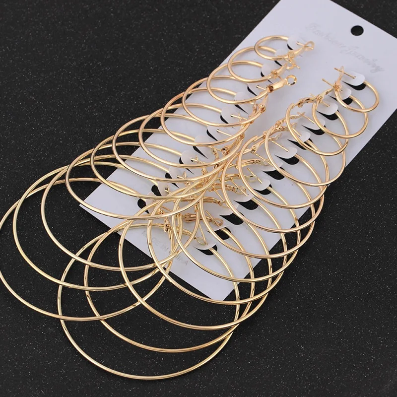 

2021 New Fashion Indian Hoop 12 Pairs Silver Circle Gold Large Women Jewelry Earrings, Silver,gold