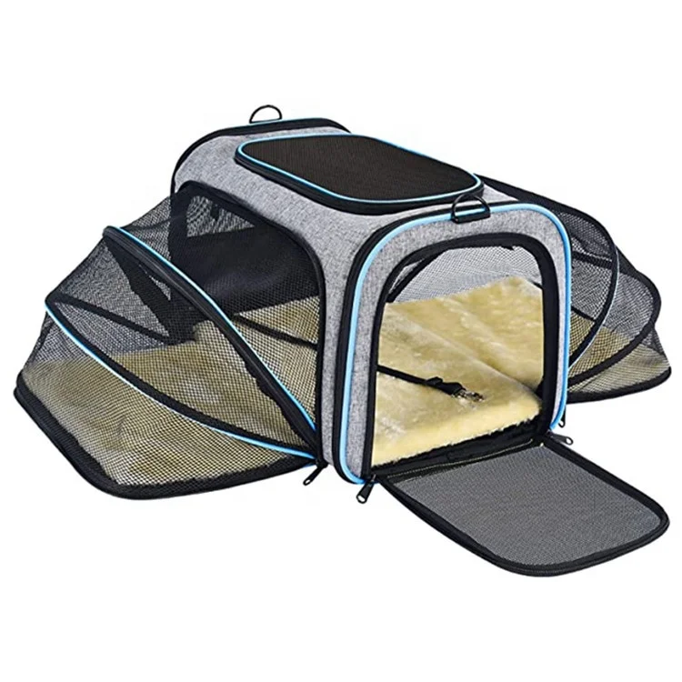 

Pet Carrier Airline Approved Expandable Foldable Dog Carrier 3 Open Doors 2 Reflective Tapes Pet Travel Bag, Grey