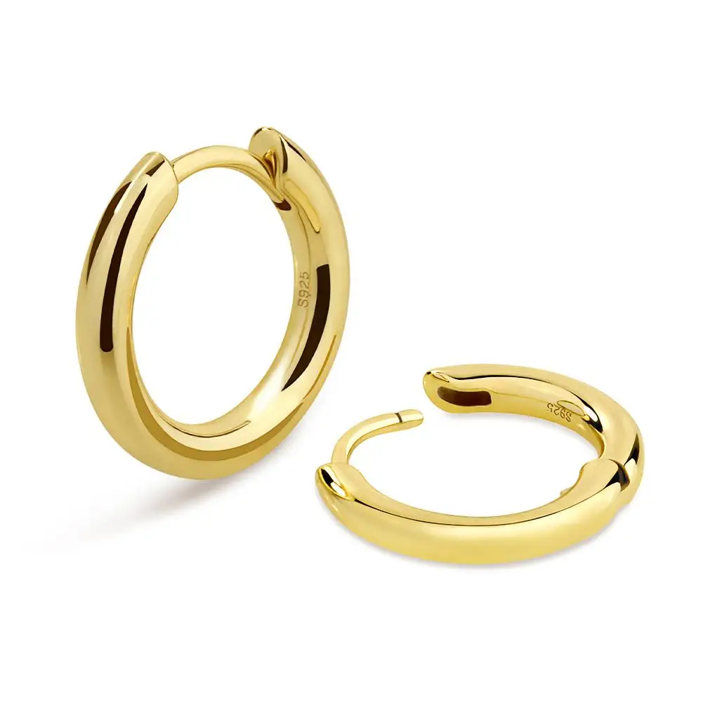 

KRKC Drop Shipping 1pcs Services Fashion Earring Jewelry 12mm 15mm 14k 18k Gold Plated Men Stainless Steel Hoop Earrings Jewelry