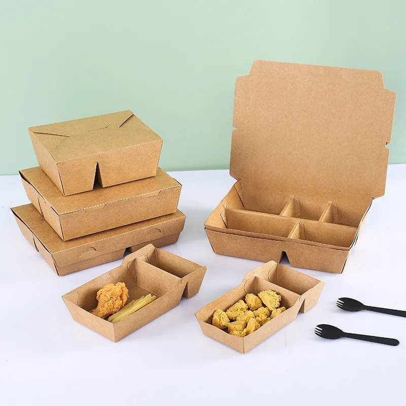 

Disposable to go boxes made from paper biodegradable Multi-grid lunch box tableware lunch food container box for fast food