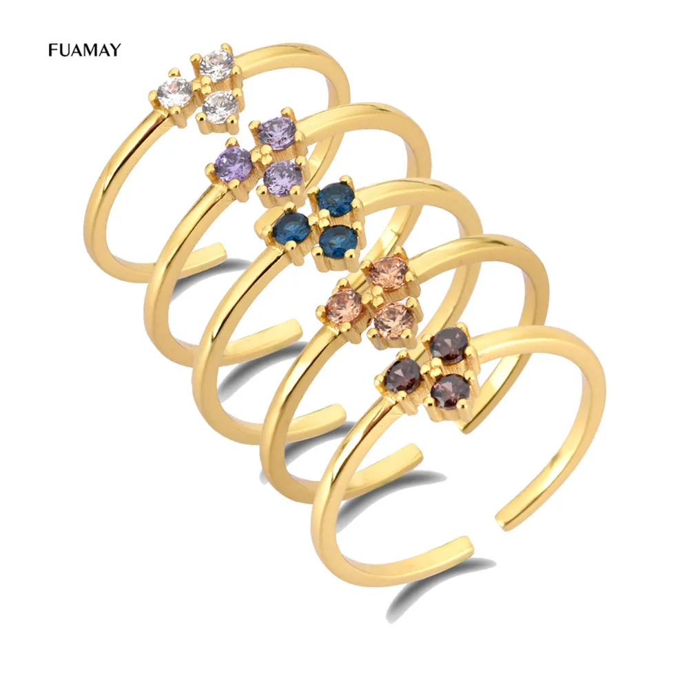 

FUAMAY Trendy Jewelry For Woman Trio Ring Sets London Blue Emerald Green Amethyst Purple Colored Stone Rings