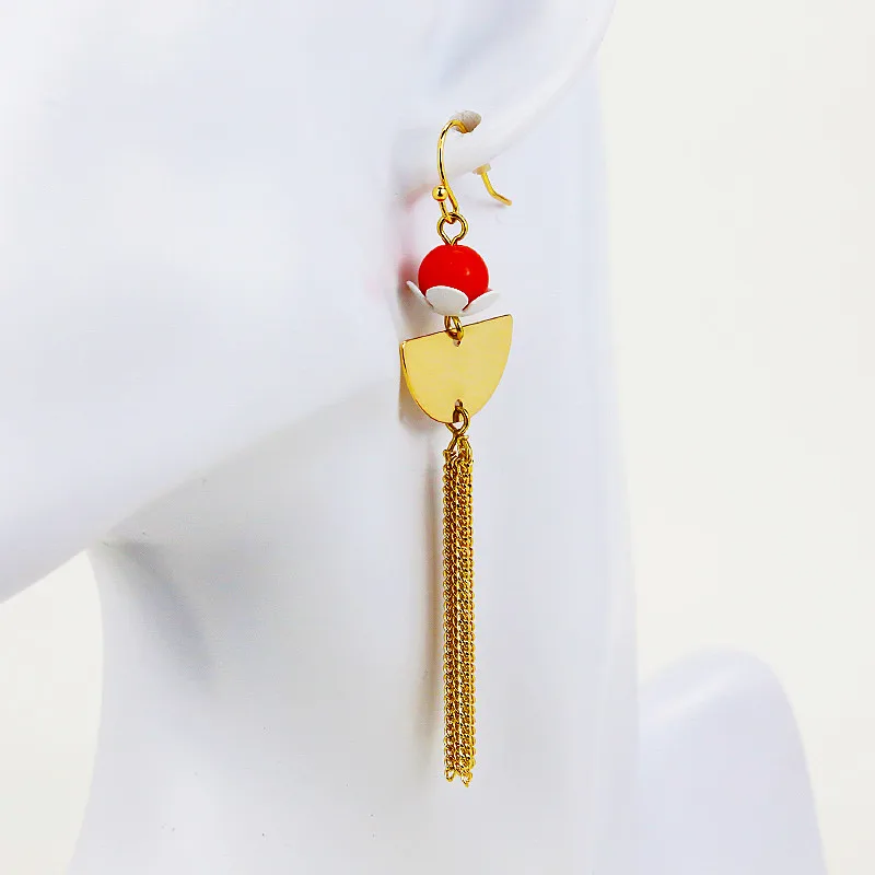 

Gold Plated Acrylic Dangle Chain Tassel Earrings For Women, Gold color