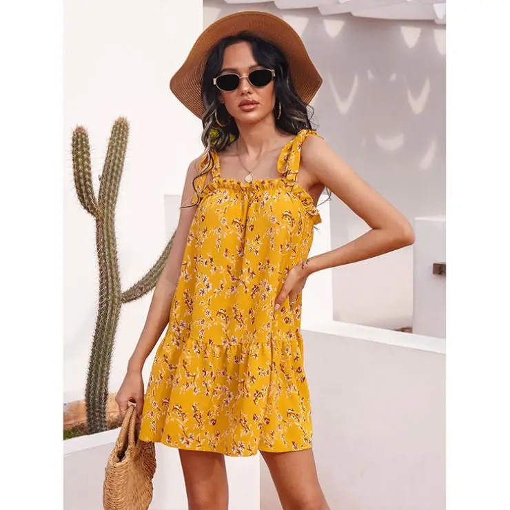 

PEARL 2021 Sleeveless Flower Printed Loose Women Casual Dress Woman Summer Clothing Dresses