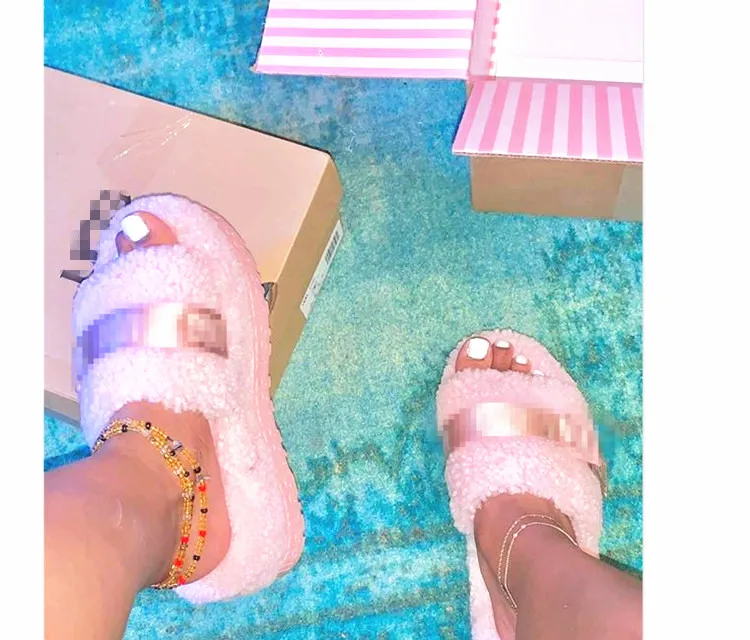 

2021 New Style Wholesale Women's Sandals Sheepskin Slippers Uggging Fur Slippers, Customized color