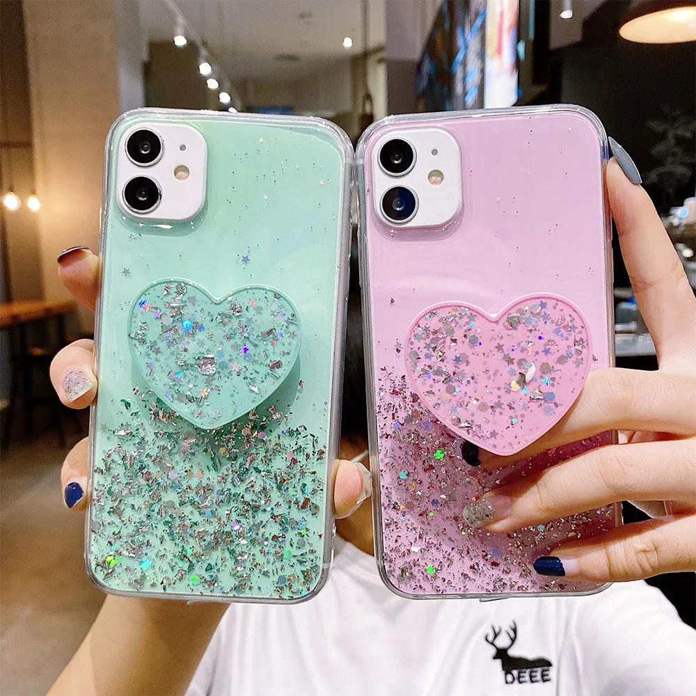 

Bling Glitter Phone Case For Samsung Galaxy A21S A01 A91 A71 A51 A11 A10S A70 Star Sequin Cover Funda Stand Holder Coque A50 S20