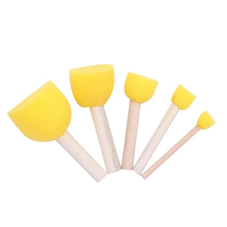 Kids Craft Sponge Paint Set Foam Brush Kit Wooden Handle Mini Stamp