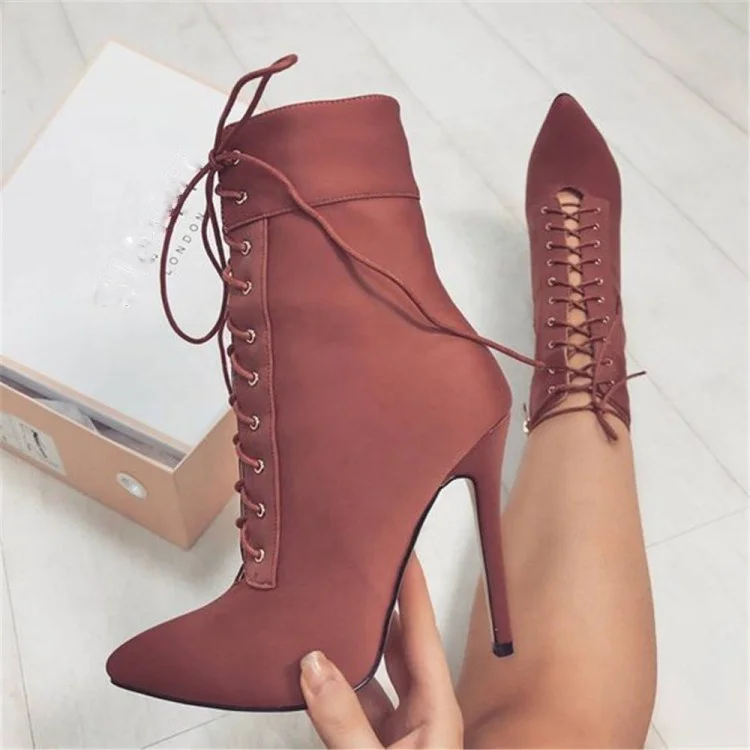 

Fashion Trend Cut Out Pointed Toe Side Zipper Women Ankle Boots Streetwear Thin High Heel Short Booties For Ladies Big Size 47, Green,camel
