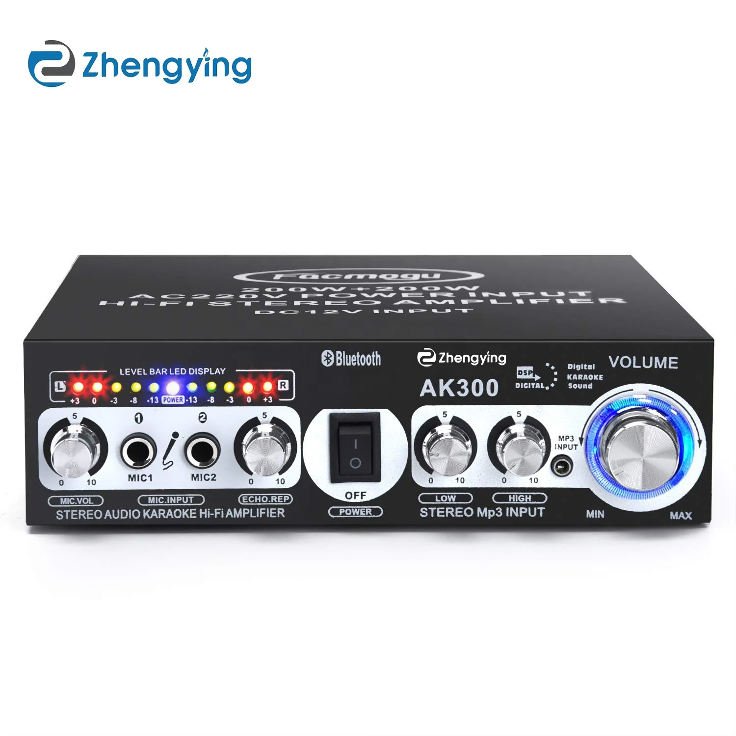 

ZhengYing AK300 200W+200W Audio Power Amplifier 2 Mic Input BT 5.0 Hi-Fi Stereo Karaoke Digital Audio Receiver for Home