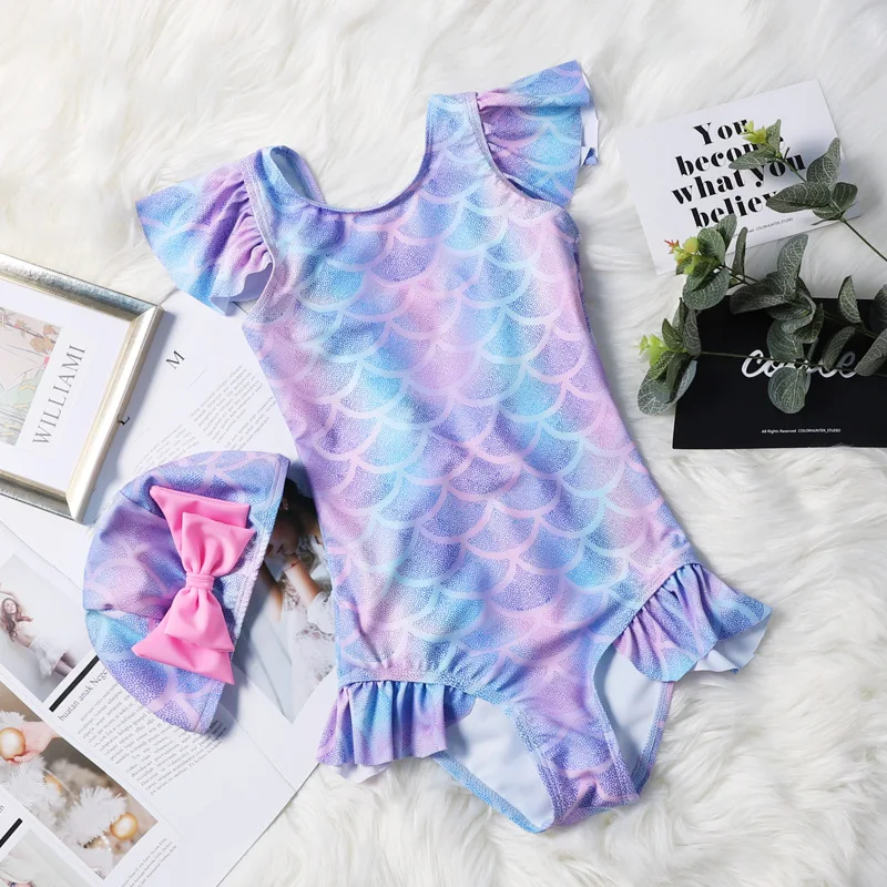 

factory direct sale custom fashion cute mermaid style little baby girl toddler swimwear, Custom color