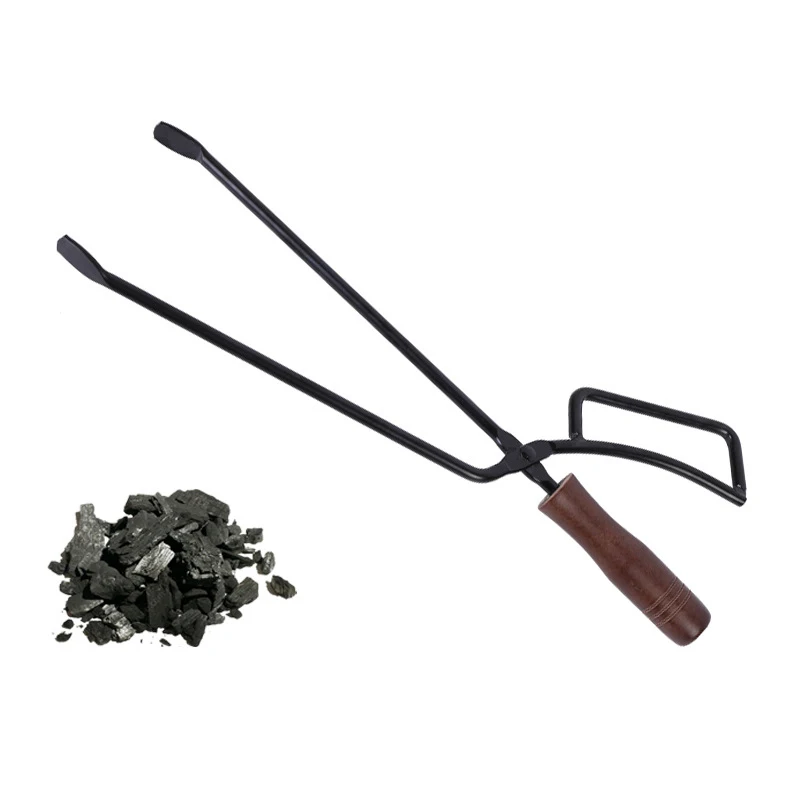 

Barbecue Carbon Clamp BBQ Charcoal Clamp Solid Wood Handle Carbon Fire Clamp Extended, portable and insulated fire tongs, Silver