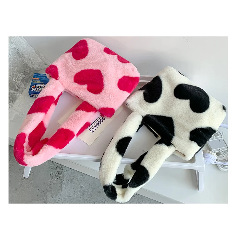 

Wholesale women winter heart prints furry underarm shoulder bags ladies faux fur handbag purse fluffy tote bag