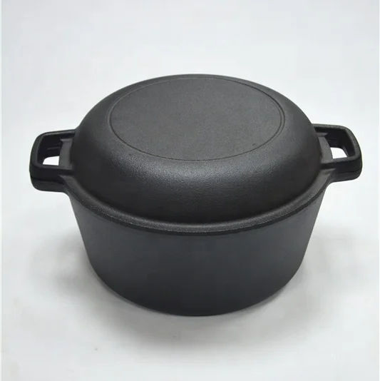 
Pre seasoned Dual Handle Dutch Oven Cast Iron 2 in 1 Casserole Cast Iron Double Dutch Oven 