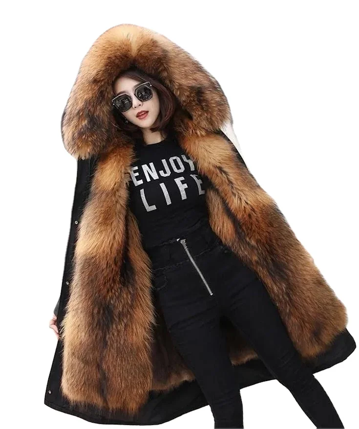 

Winter 2020 new detachable liner made of raccoon dog fur, Black