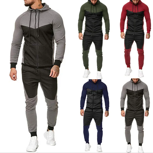 

Mens Autumn Splicing Zipper Print Sweatshirt Top Pants Sets Sport Suit Fashion hooded sweatshirt hoody tracksuit