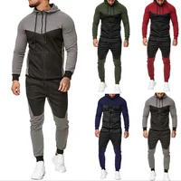 

Mens Autumn Splicing Zipper Print Sweatshirt Top Pants Sets Sport Suit Fashion hooded sweatshirt hoody tracksuit