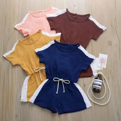 

Baby Girl Summer Short Sleeve One Piece Romper Jumpsuit Round Neck New Style Overalls Pants Girls Jumpsuit Sunsuit