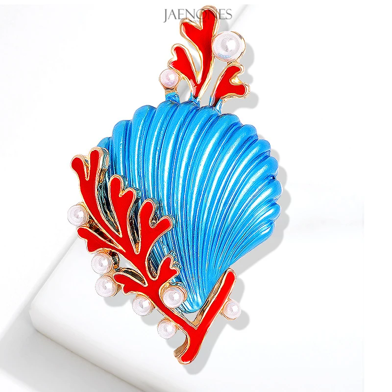 

JAENONES Factory Fashion Custom Luxury Alloy Enamel Pearl Flower Small Brooch Shell Brooches For Women