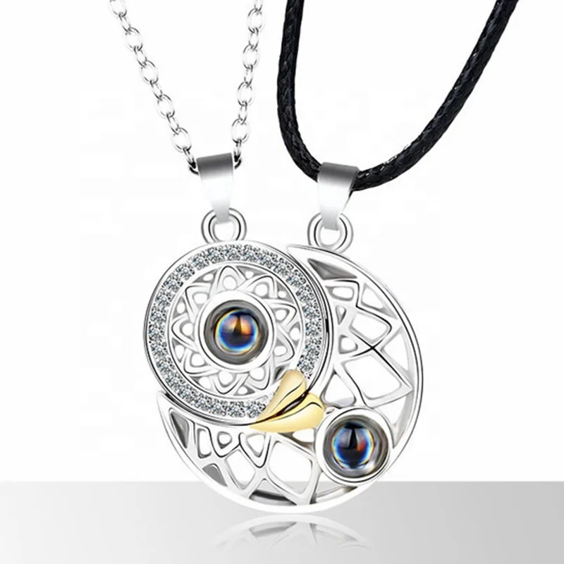 

Unique Magnetic Sun Moon Necklace For Valentine 100 I Love You Couple Necklace