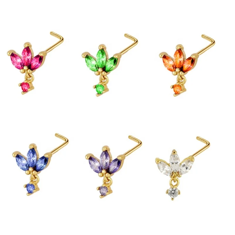 

Gaby new 925 sterling silver needle nose rings butterfly dangle nose piercing colorful stone nose ring piercing jewelry, Gold /silver color