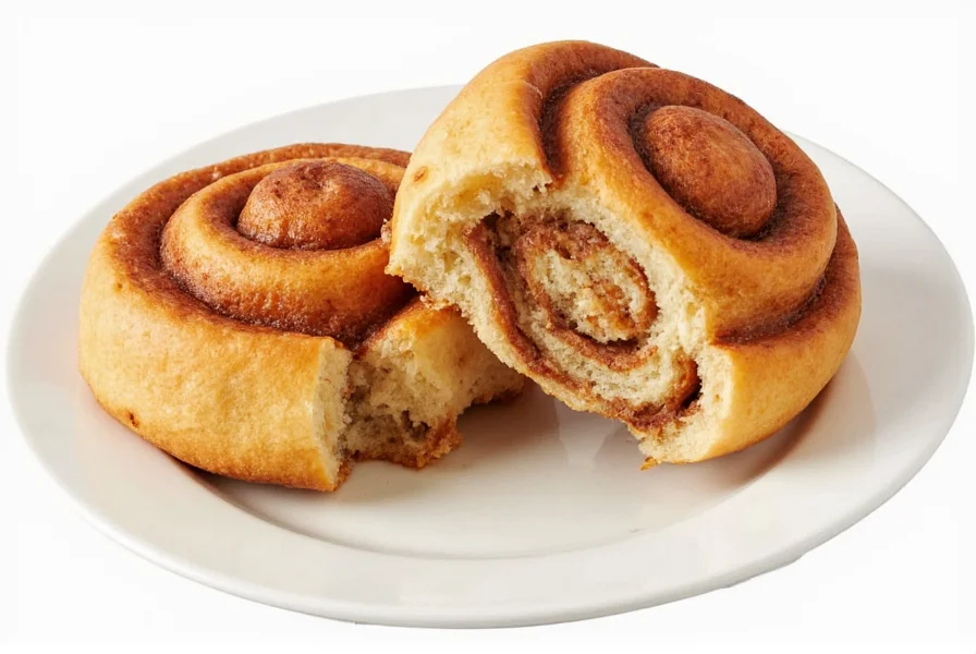 Two Pillsbury cinnamon rolls on a plate with measuring tools to demonstrate portion size