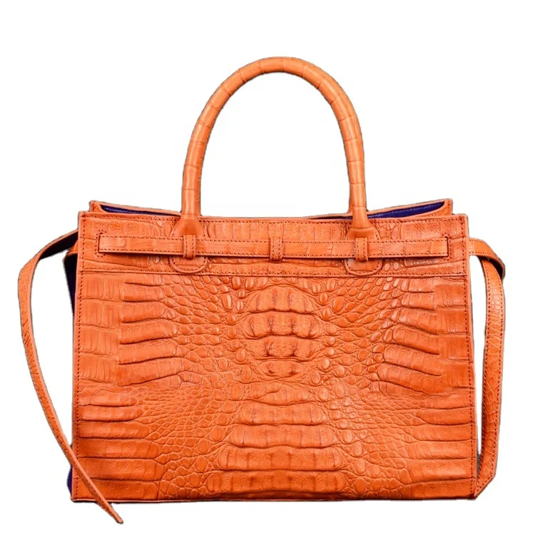 

Orange genuine crocodile handbags women leather tote bags stylish lady exotic handbags