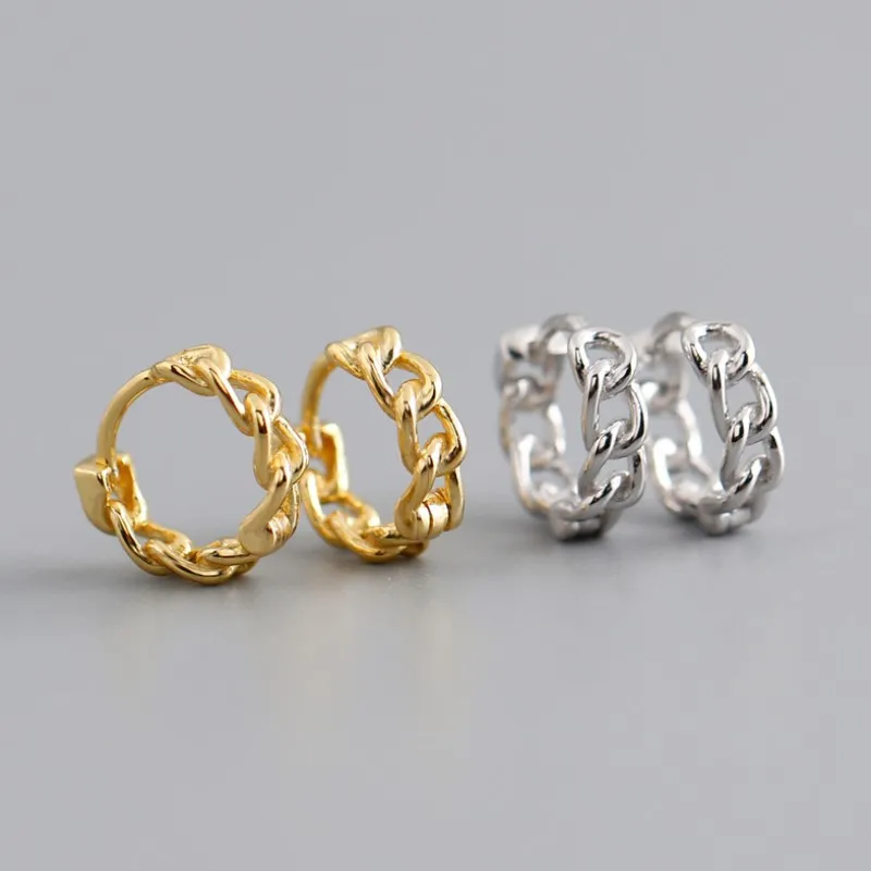 

High quality gold plated 925 sterling silver link chain hoop earrings