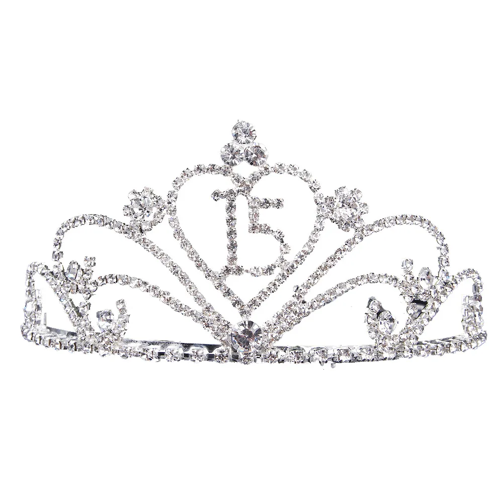Quinceanera 15 fifteenth birthday rhinestone tiara crown with hair Quinceanera 15 fifteenth birthday rhinestone tiara crown with hair
