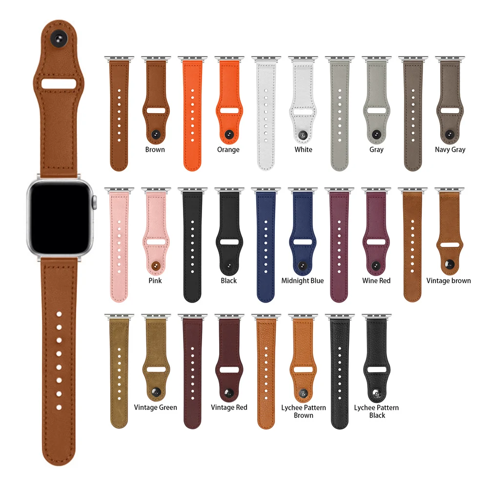 

Luxury Retro Lychee Pattern Genuine Official Buckle Leather Watch Band For Apple iWatch 42mm 44mm Strap, 14 colors to you choose