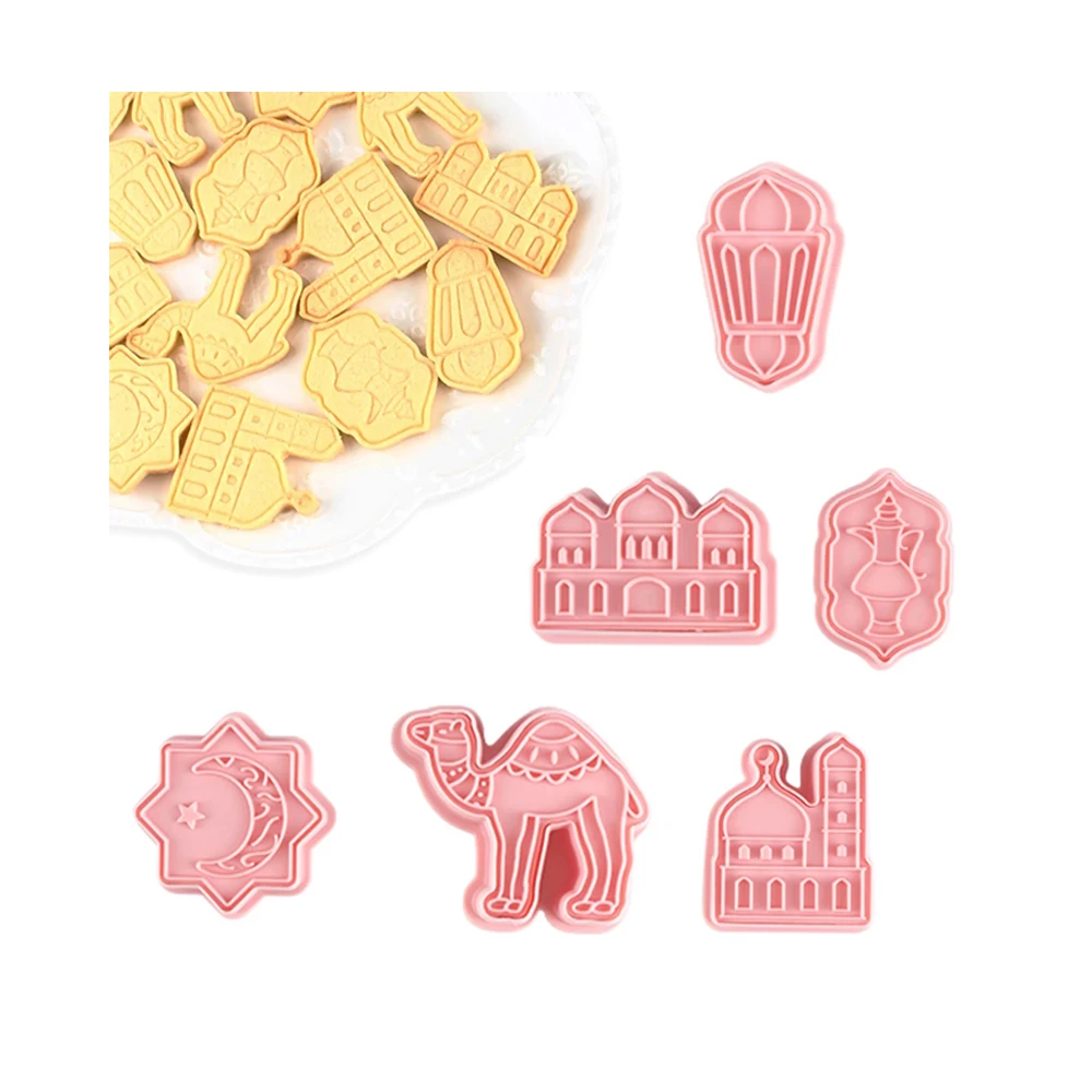 

Muslim Party Decor Camel Moon Star Biscuit Mold Ramadan Cookie Cutter Ramadan 6PCS/BOX DIY Mubarak Eid Cake Mold, Pink