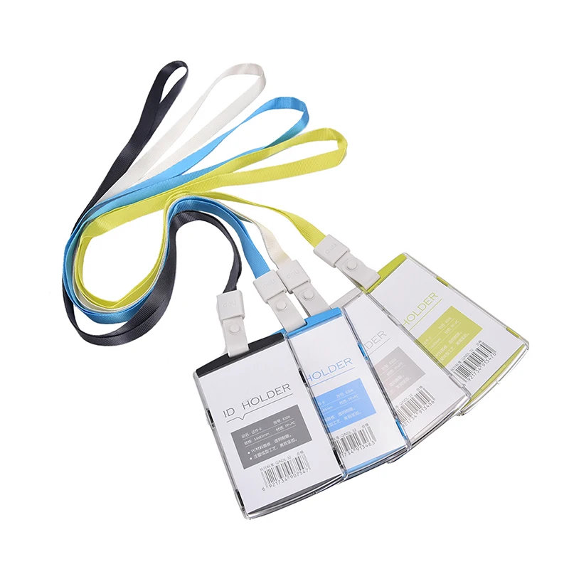 

FBA Sending Name Badge Case Bag Business Cards Holder Storage Plastic Passport Cover With Nack Lanyard Company Office Supply